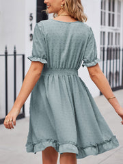 Jacquard V Neck Waist Slim Beach Casual Fashion Mini Dress