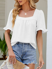 Square Neck Babydoll Ruffled Sleeve T Shirt