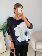 Printing Pleated Loose Fashion T-Shirt