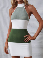 Striped Elastic Waist Knit Backless Mini Dress