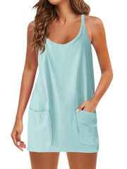 Spaghetti Strap Sundress Athletic V Neck Mini Dress