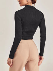 Stylish And Alluring Sexy Rib Cross Knitwear Long Sleeve T-Shirt