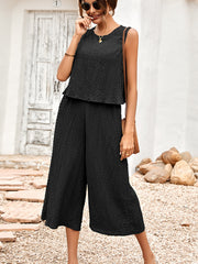 Casual Loose Solid Color Sleeveless Set