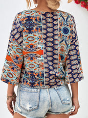 Tie Hem V-Neck Three-Quarter Sleeve Blouse