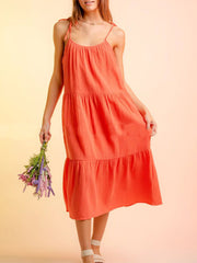 Candy Solid Color Stitching Sling Midi Dress