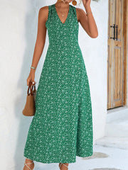 Printed Open Back Sleeveless Maxi Dress