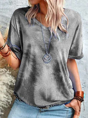 Fashion Tie-dyed V neck Short sleeve T-Shirts