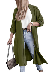 Casual Loose Solid Color Three Quarter Sleeve Long Coat