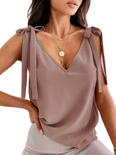 Tops Lace Up Bowknot Vintage Sweet Solid Color V Neck Tank Top