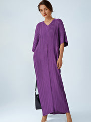 Loose Pleated Commuting Temperament High Waist V-Neck Maxi Dress