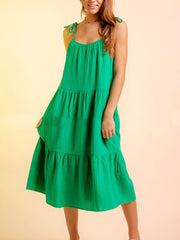 Candy Solid Color Stitching Sling Midi Dress