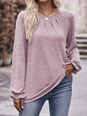 Long Flounce Sleeve Round Neck T-Shirt