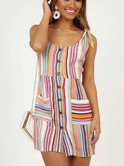 Fashion Sexy Round neck Sleeveless Stripe Shift Dresses