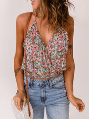 Floral Surplice Neck Tank Top