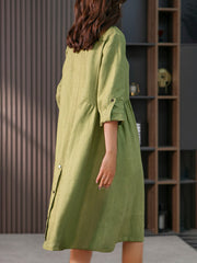 Elegant French Show Thin Solid Color Midi Dress