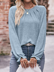 Long Flounce Sleeve Round Neck T-Shirt