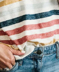 Fashion Stripe print V neck Short sleeve T-Shirts