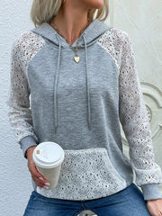 Comfortable Casual Pullover Lace Hollow Stitching Hoodie - Closed - Bishop - Shirt - V-Neck - Halter