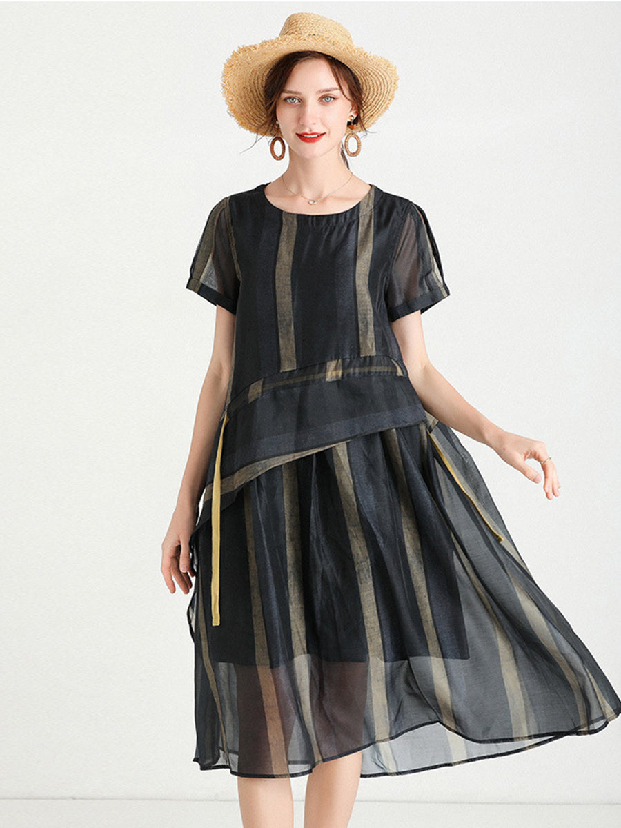 Size Curve Dresses Slim Striped Irregular Midi Dress