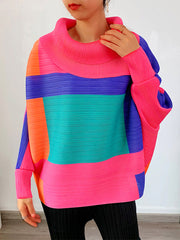 Pleated Lapel Collar Contrasting Fashion T-Shirt