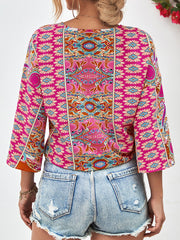 Tie Hem V-Neck Three-Quarter Sleeve Blouse