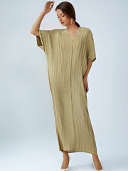 Loose Pleated Commuting Temperament High Waist V-Neck Maxi Dress
