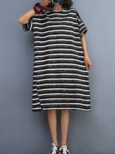 Literary And Retro Striped Loose Midi Dress