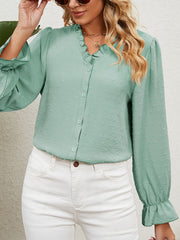V Neck Solid Color Cut Flower Chiffon Blouse