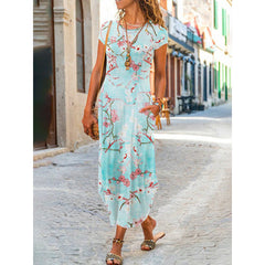 Short Sleeve Pocket Fashion Print Maxi Dress