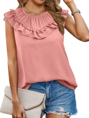 Tops Pleated Chiffon Solid Sleeveless Tank Top