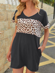 Tie Dye Floral Camo Tunic Oversized Short Sleeve V Neck T-Shirt