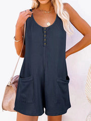Splicing Sleeveless Loose Casual Button Jumpsuit