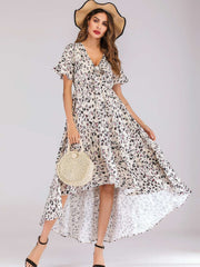 Fashion V neck Print Skater Maxi Dresses