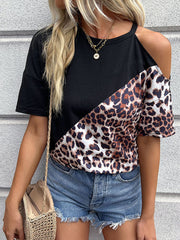 Fashion Leopard Print Hollow Stitching T-Shirt