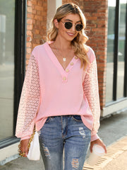 Long Sleeved V Neck Casual Loose Knit T-Shirt