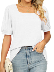 Casual Loose Square Neck Puff Sleeve Blouse