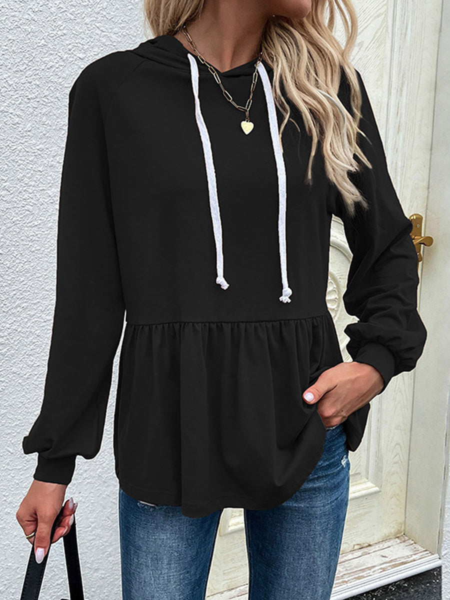 Splicing Casual Solid Color Pullover Hoodie - Closed - Bishop - Shirt - Halter - Jewel