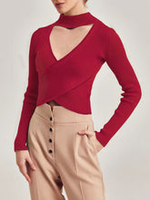 Stylish And Alluring Sexy Rib Cross Knitwear Long Sleeve T-Shirt