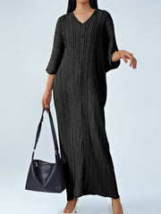 Loose Pleated Commuting Temperament High Waist V-Neck Maxi Dress