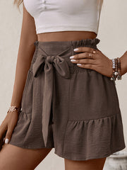 Tie Front Smocked Waist Shorts