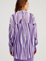 Striped Loose Digital Printing Personality Blouse