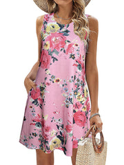 Simple Fun Beach Floral Casual Pockets Boho Mini Dress