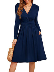 Long Sleeve Casual V-Neck Floral Party Midi Dress