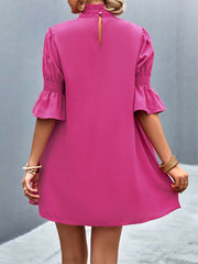 Loose Casual Solid Color With Stand Collar Stylish Mini Dress