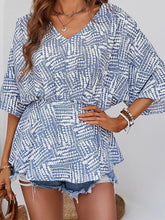Stylish and Comfortable Loose Print Bat Sleeve V-Neck T-Shirt
