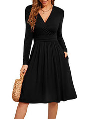 Long Sleeve Casual V-Neck Floral Party Midi Dress