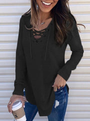 Stylish Comfortable Solid Color Tie Loose Casual V-Neck T-Shirt