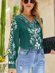 Stylish Button Print Casual Comfortable V Neck Blouse