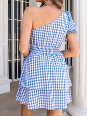 One Shoulder Multi Layered Puff Sleeve Mini Dress