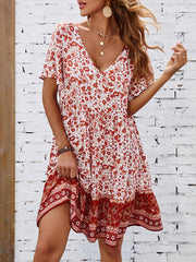 Bohemian Tie Neck Mini Dress